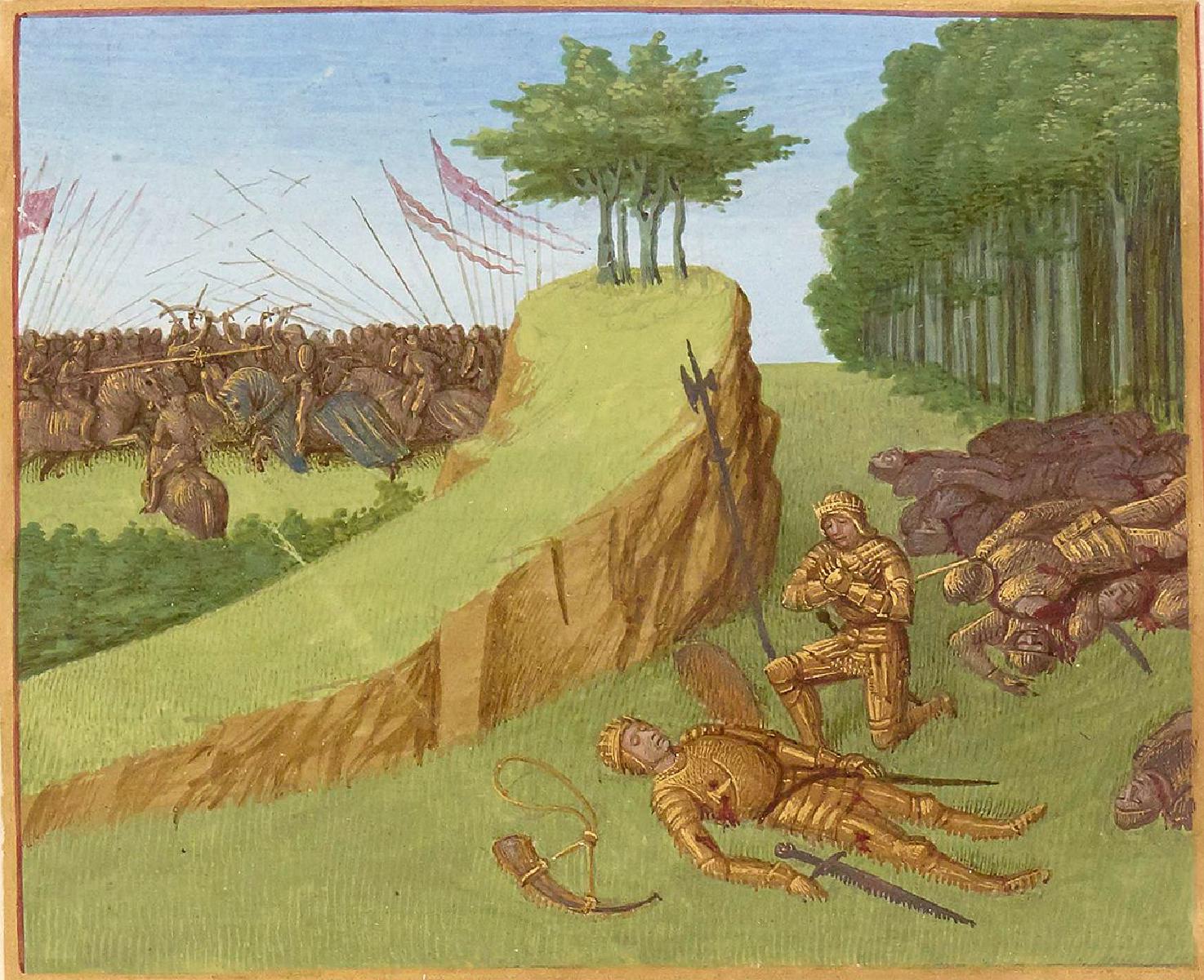 Śmierć Rolanda, ilustracja manuskryptu około 1455-1460